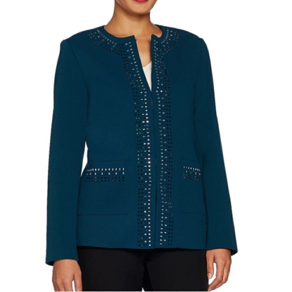 Dennis Basso JacketβKnit Turquoise Embellished Caviar Crepe SZ SβNWOT